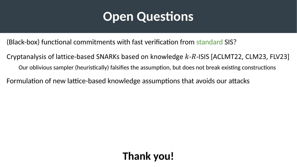Lattice-Based Functional Commitments: Fast - slide 35 of 35