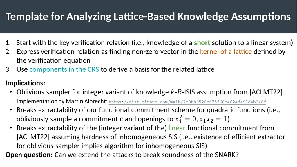 Lattice-Based Functional Commitments: Fast - slide 32 of 35