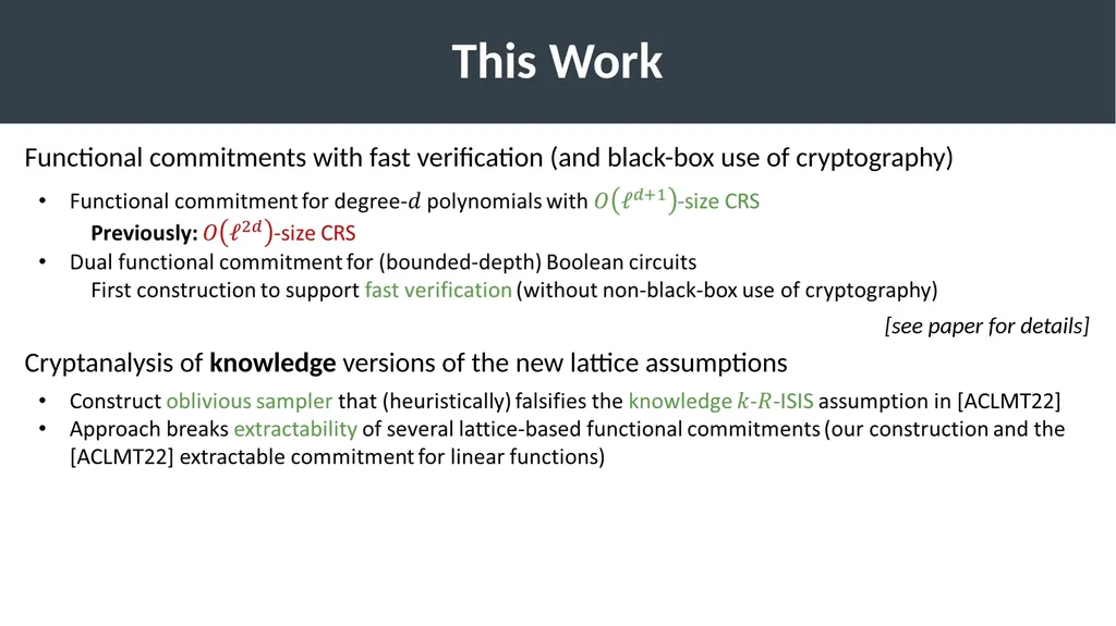 Lattice-Based Functional Commitments: Fast - slide 34 of 35
