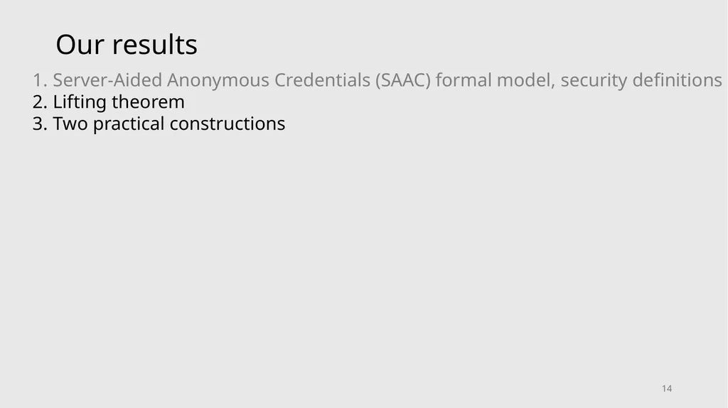 Server-Aided Anonymous Credentials Rutchathon - slide 14 of 22