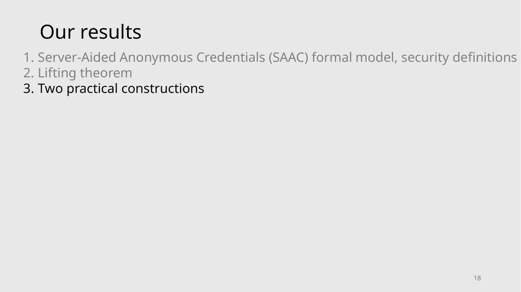 Server-Aided Anonymous Credentials Rutchathon - slide 18 of 22