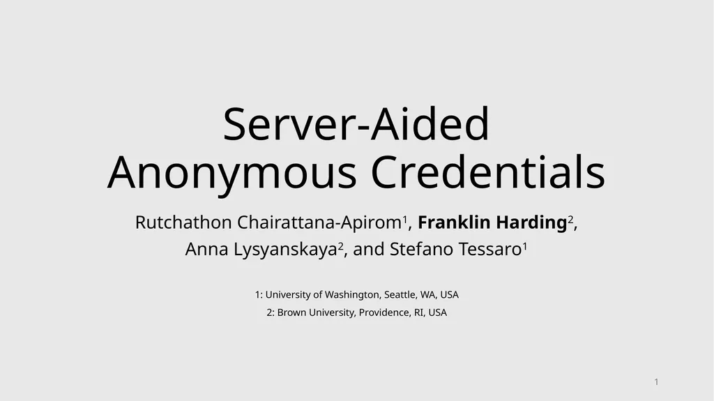 Server-Aided Anonymous Credentials Rutchathon - slide 1 of 22