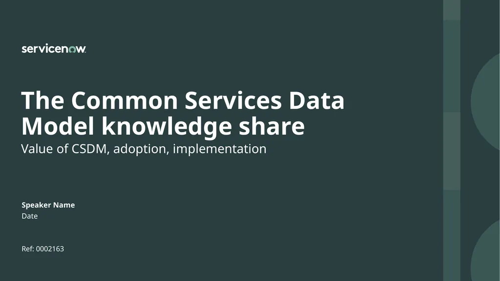 Value of CSDM, adoption, implementation The Common - slide 1 of 39