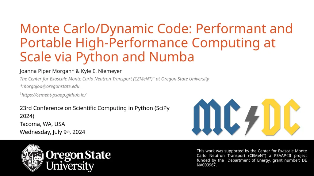 Monte Carlo/Dynamic Code: Performant and Portable - slide 1 of 26