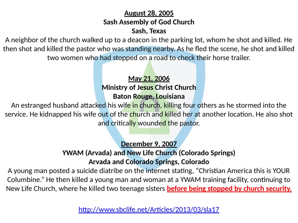 CHURCH SECURITY TEAMS By: Sam Hodges BLUF: BOTTOM - slide 7 of 27