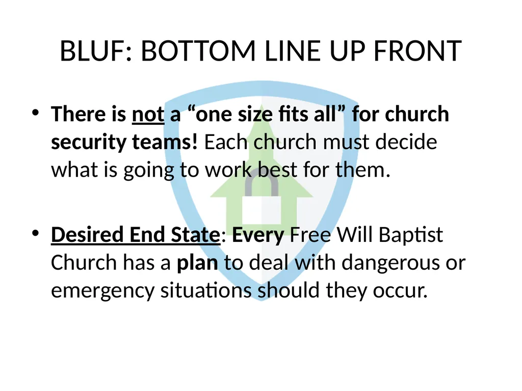CHURCH SECURITY TEAMS By: Sam Hodges BLUF: BOTTOM - slide 2 of 27