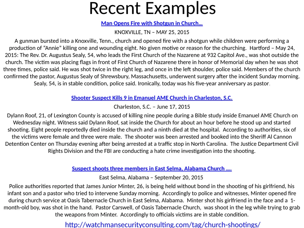 CHURCH SECURITY TEAMS By: Sam Hodges BLUF: BOTTOM - slide 8 of 27