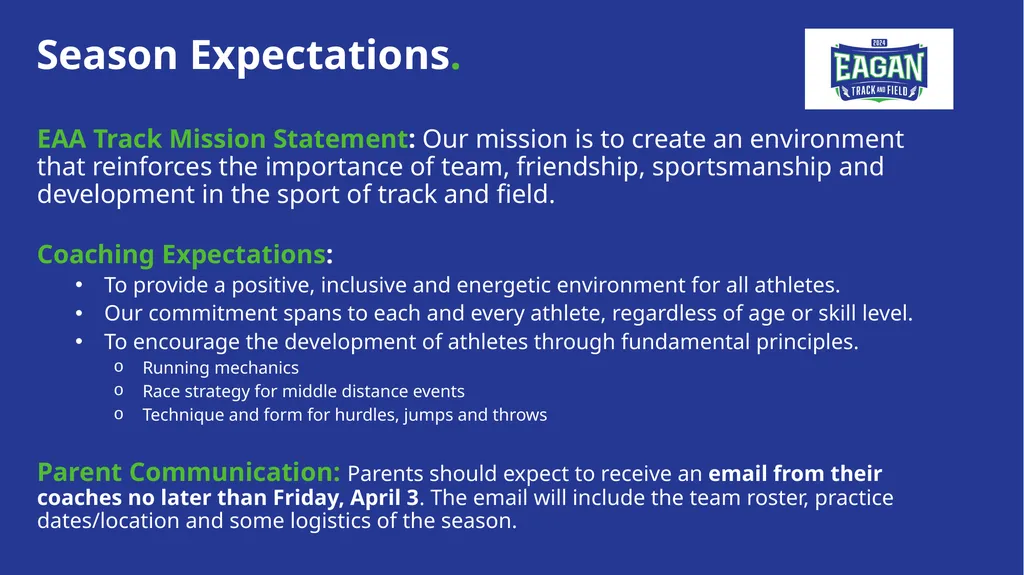 2026 EAA Track & Field Parent Meeting Meet your - slide 6 of 19