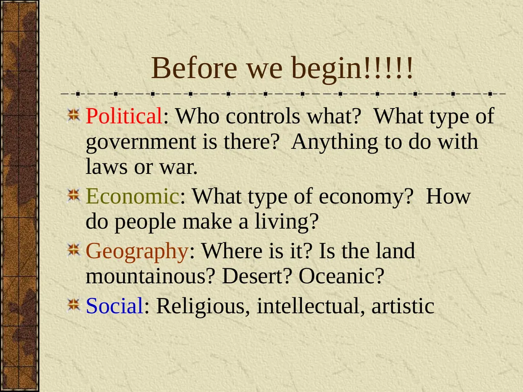 Before we begin!!!!! Political: Who controls what? - slide 1 of 68