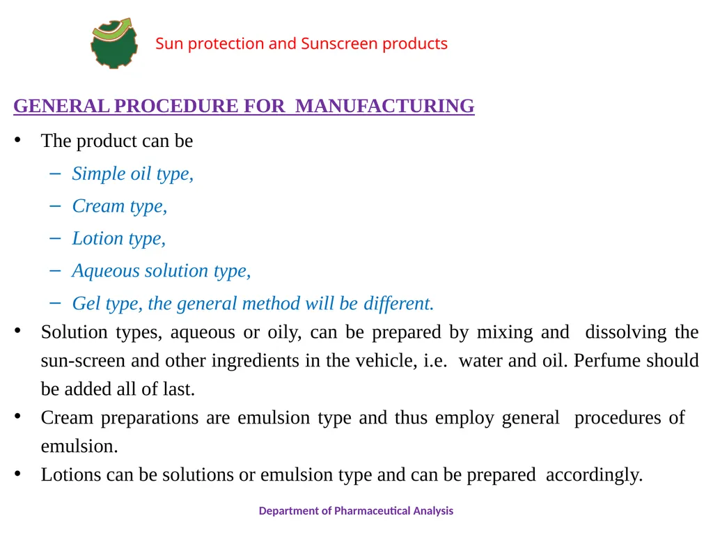 SUN PROTECTION AND SUNSCREEN PRODUCTS Department - slide 12 of 18