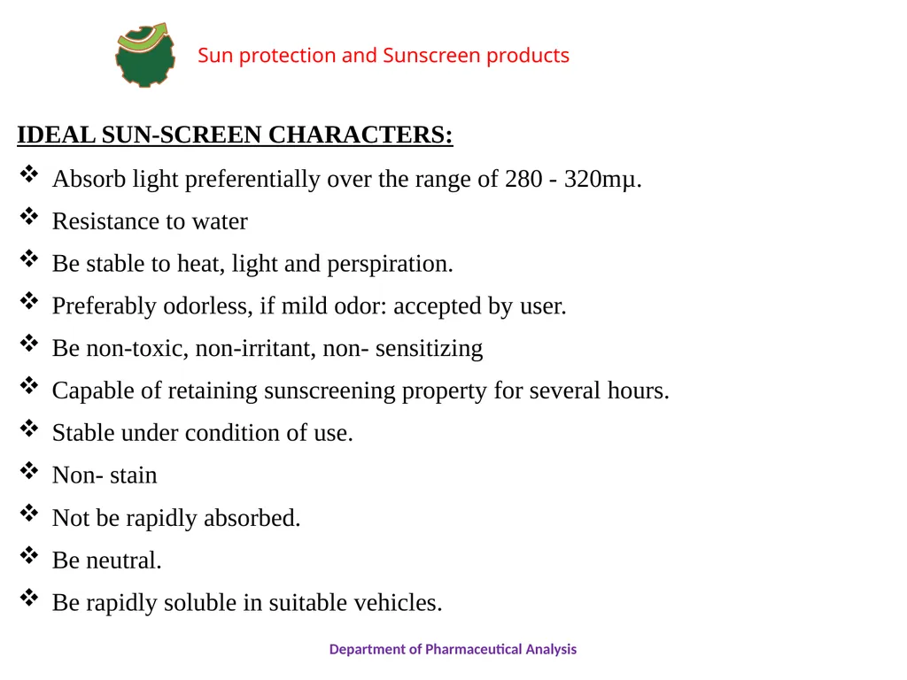 SUN PROTECTION AND SUNSCREEN PRODUCTS Department - slide 8 of 18