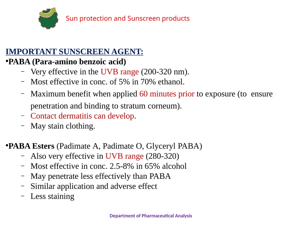 SUN PROTECTION AND SUNSCREEN PRODUCTS Department - slide 10 of 18