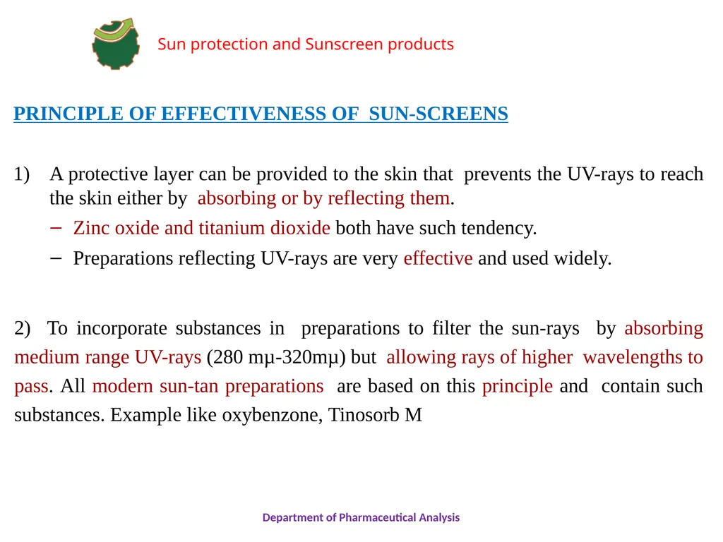 SUN PROTECTION AND SUNSCREEN PRODUCTS Department - slide 6 of 18