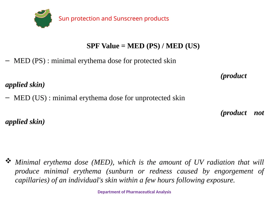 SUN PROTECTION AND SUNSCREEN PRODUCTS Department - slide 17 of 18