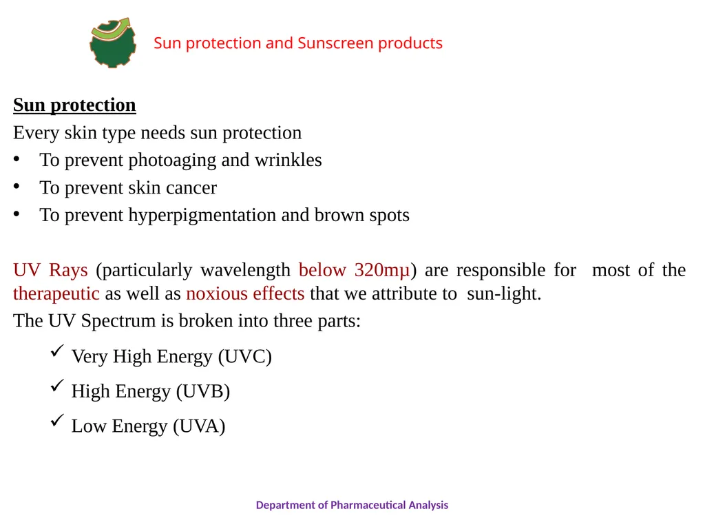 SUN PROTECTION AND SUNSCREEN PRODUCTS Department - slide 2 of 18