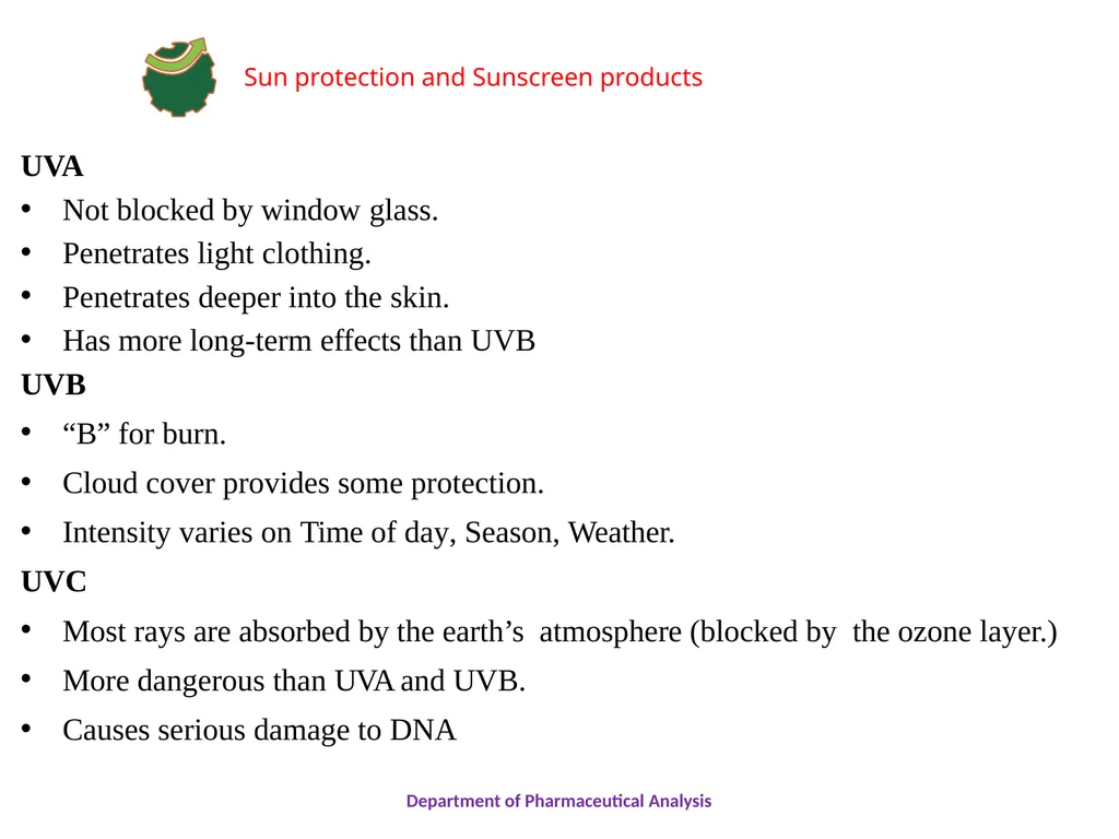 SUN PROTECTION AND SUNSCREEN PRODUCTS Department - slide 3 of 18