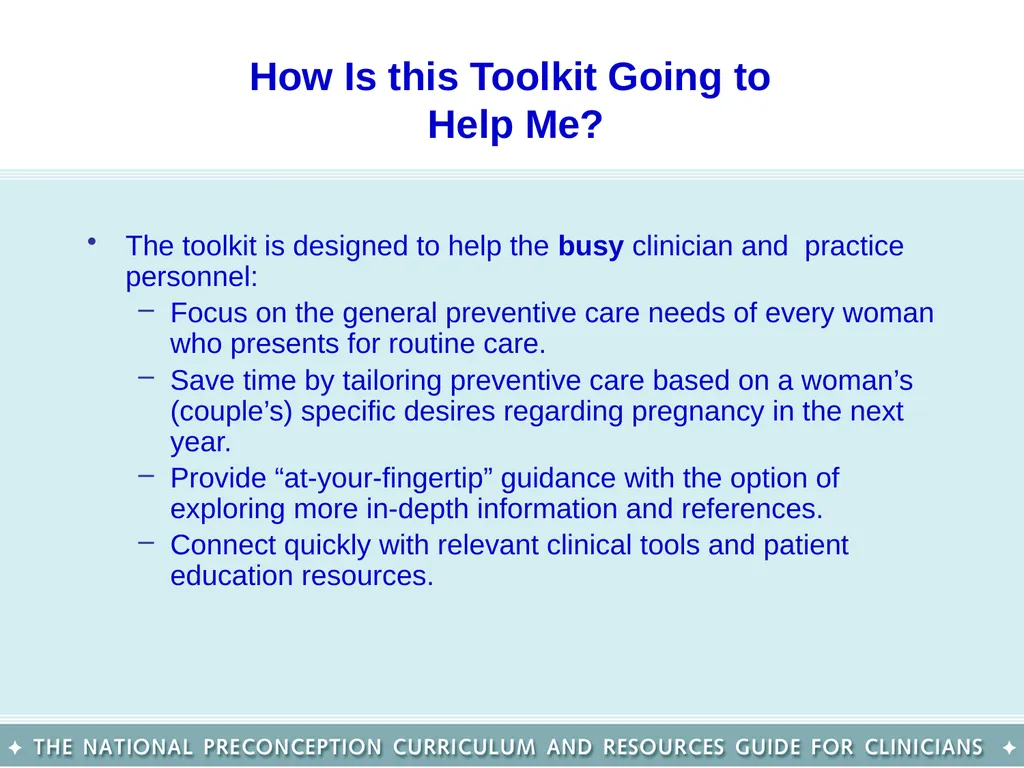 The National Preconception Care Clinical Toolkit - slide 9 of 29