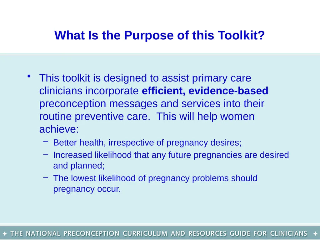 The National Preconception Care Clinical Toolkit - slide 2 of 29