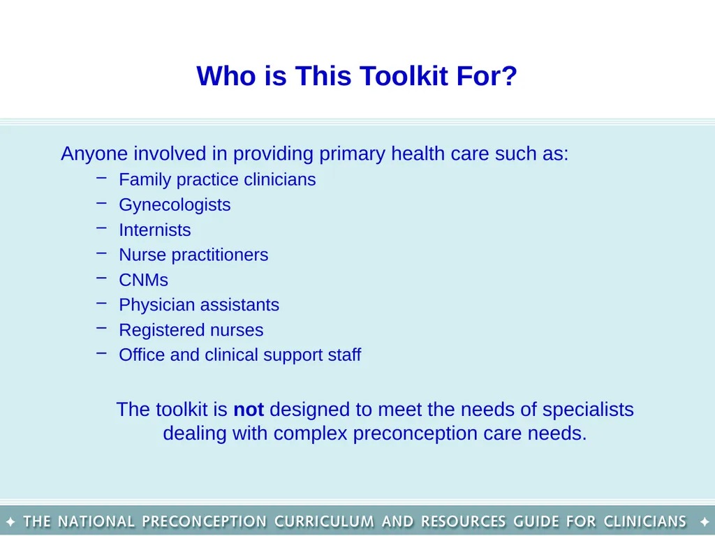 The National Preconception Care Clinical Toolkit - slide 4 of 29