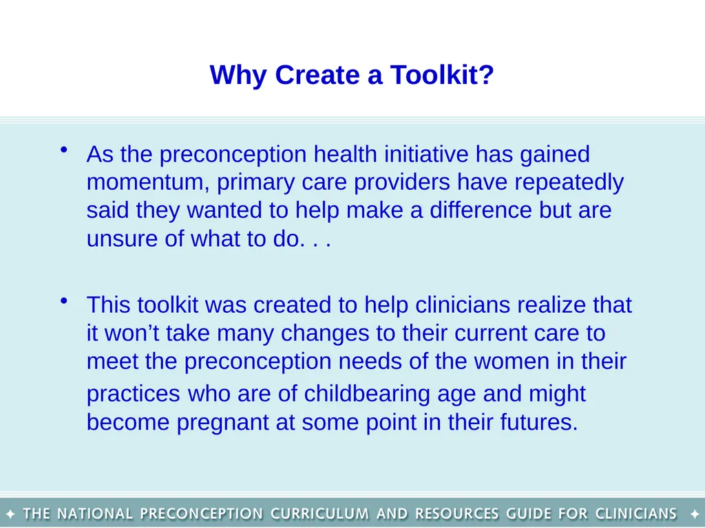 The National Preconception Care Clinical Toolkit - slide 3 of 29