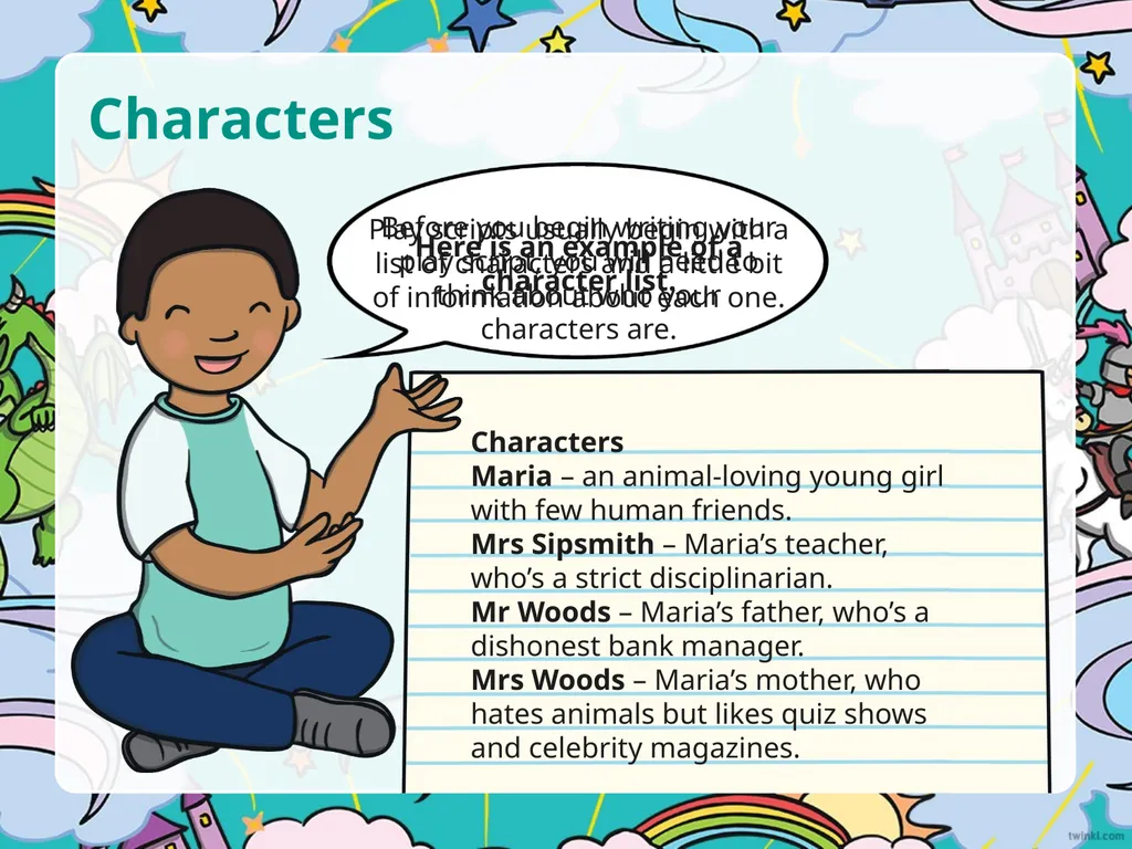 Characters Before you begin writing your play - slide 2 of 8