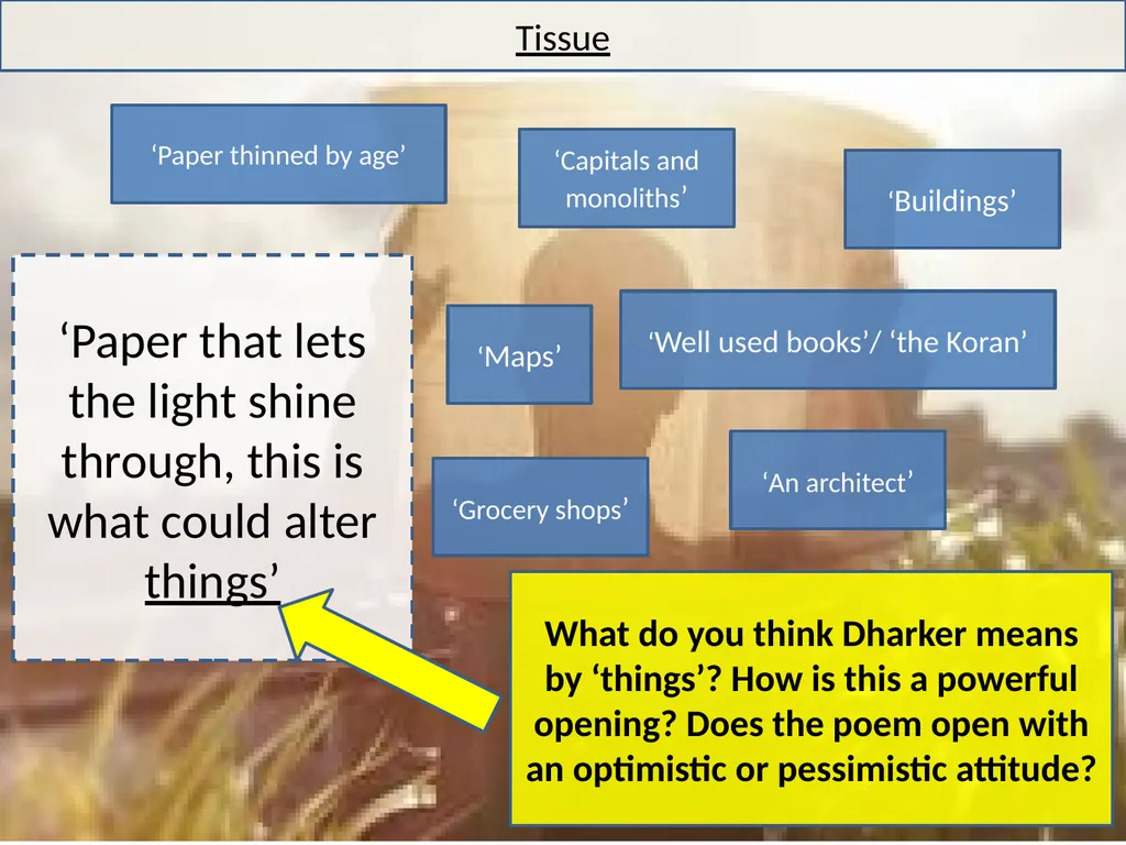Tissue By Imtiaz Dharker What qualities does a - slide 11 of 13