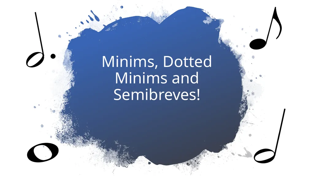 Minims, Dotted Minims and Semibreves! We have - slide 1 of 9