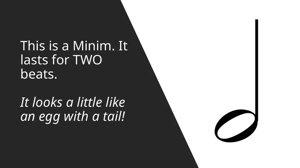 Minims, Dotted Minims and Semibreves! We have - slide 3 of 9