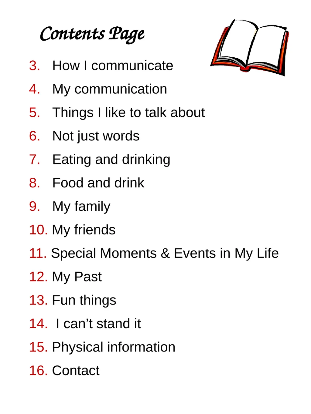 Jason Boyce Communication Passport Contents Page - slide 2 of 16