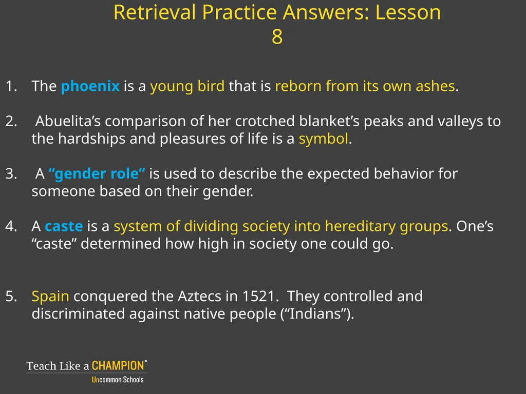 Retrieval Practice Esperanza Rising Retrieval - slide 6 of 21