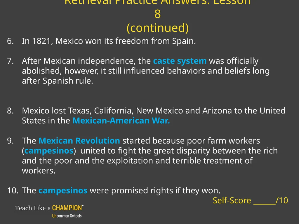 Retrieval Practice Esperanza Rising Retrieval - slide 7 of 21