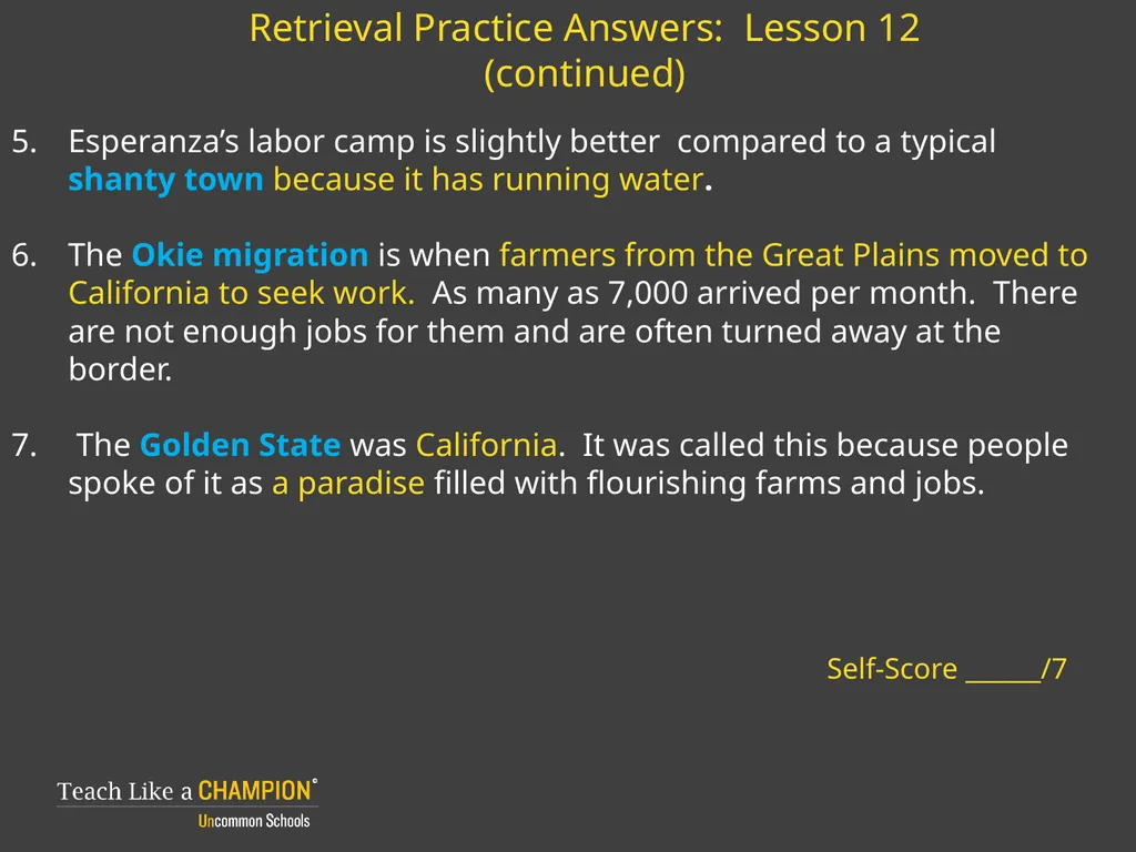 Retrieval Practice Esperanza Rising Retrieval - slide 10 of 21