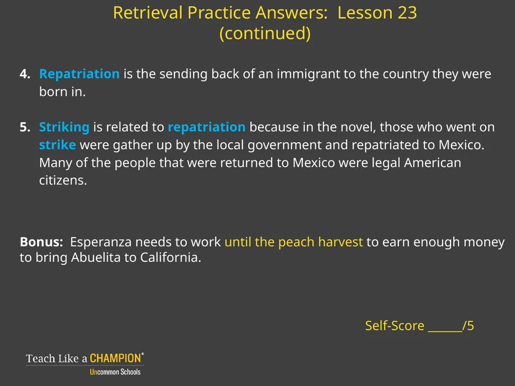 Retrieval Practice Esperanza Rising Retrieval - slide 21 of 21