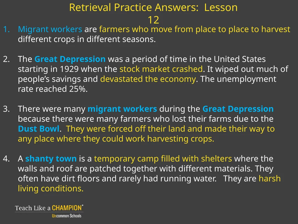 Retrieval Practice Esperanza Rising Retrieval - slide 9 of 21