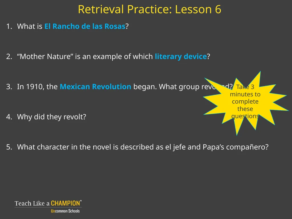 Retrieval Practice Esperanza Rising Retrieval - slide 2 of 21