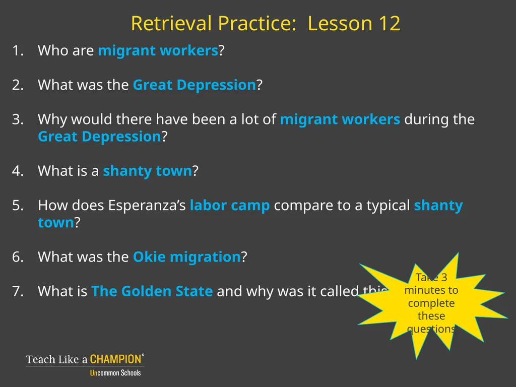 Retrieval Practice Esperanza Rising Retrieval - slide 8 of 21