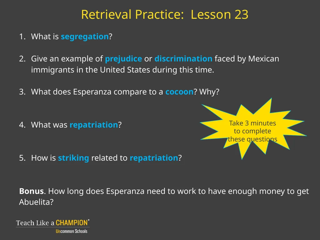 Retrieval Practice Esperanza Rising Retrieval - slide 19 of 21