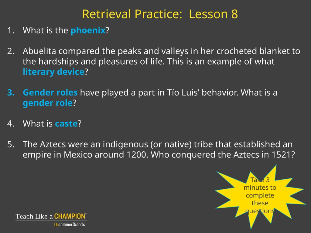 Retrieval Practice Esperanza Rising Retrieval - slide 4 of 21