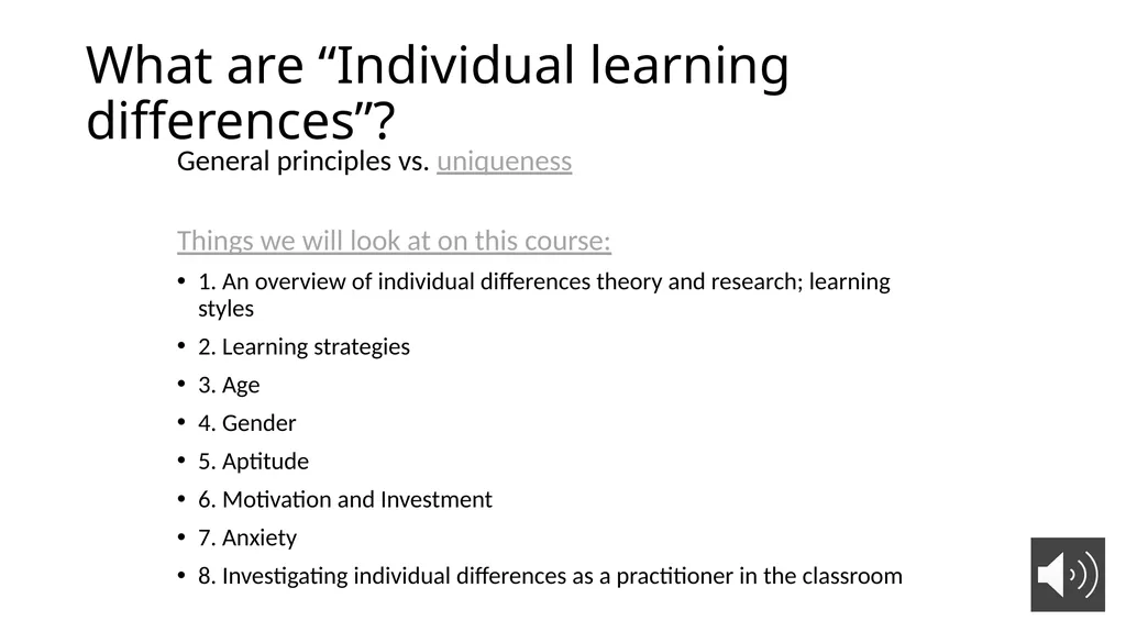 Option course: Investigating Individual Learner - slide 3 of 14