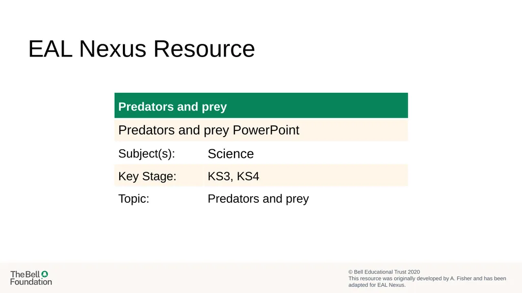 EAL Nexus Resource © Bell Educational Trust 2020 - slide 1 of 20