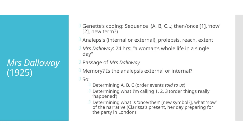 Time in Narrative Genette and Woolf Assessment - slide 6 of 15