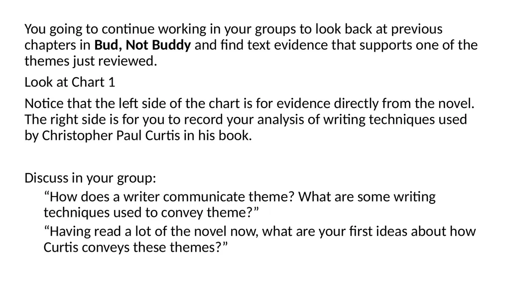 How Does the Author Convey Themes in Bud, Not - slide 5 of 10