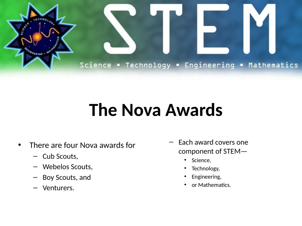 http://www.scouting.org/stem/ What is STEM & Nova? - slide 9 of 22