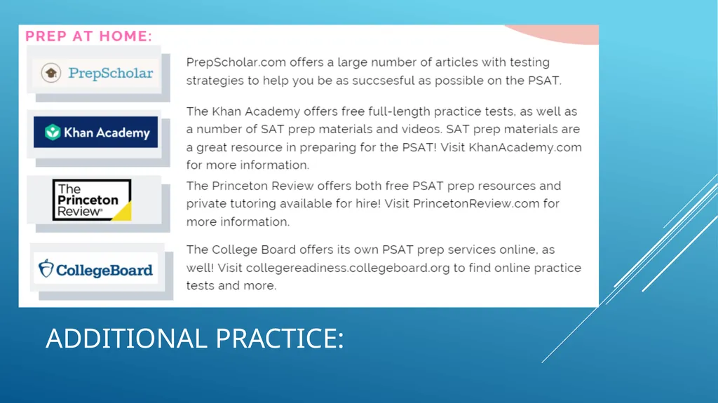 Preparing for the PSAT National Merit Scholarship - slide 7 of 7
