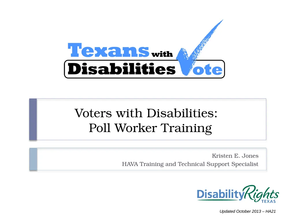 Voters with Disabilities: Poll Worker Training - slide 1 of 12