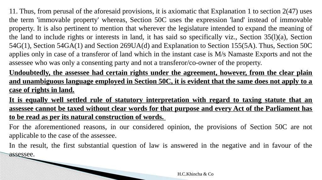 H.C.Khincha & Co ISSUES IN SECTION 45(5A), 50C AND - slide 85 of 278