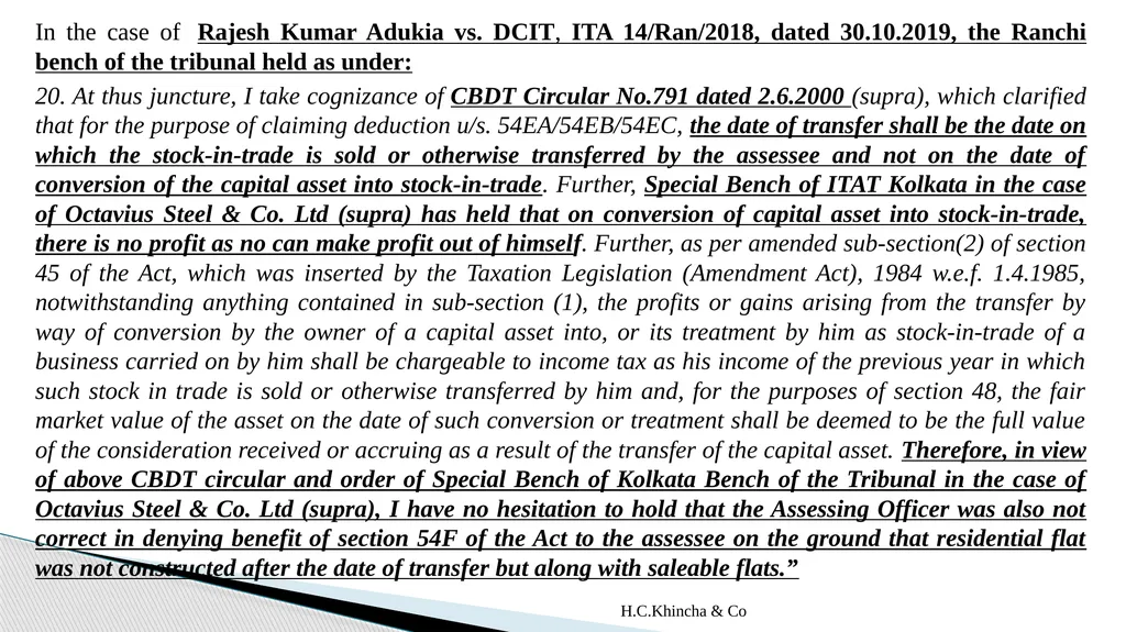 H.C.Khincha & Co ISSUES IN SECTION 45(5A), 50C AND - slide 56 of 278