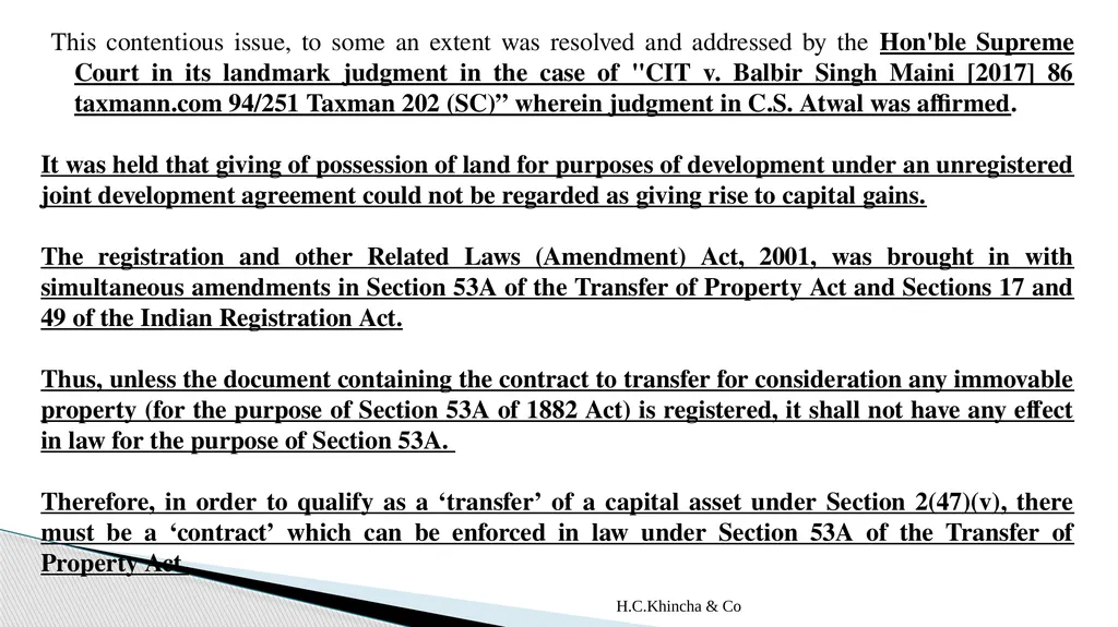 H.C.Khincha & Co ISSUES IN SECTION 45(5A), 50C AND - slide 12 of 278
