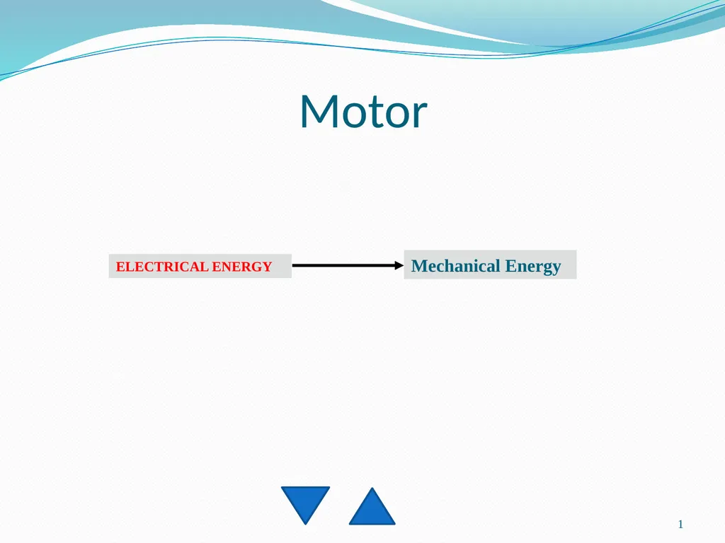 1 Motor ELECTRICAL ENERGY Mechanical Energy 2 - slide 1 of 11