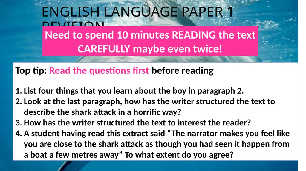 Jaws AQA English Language Paper One Practice - slide 6 of 24